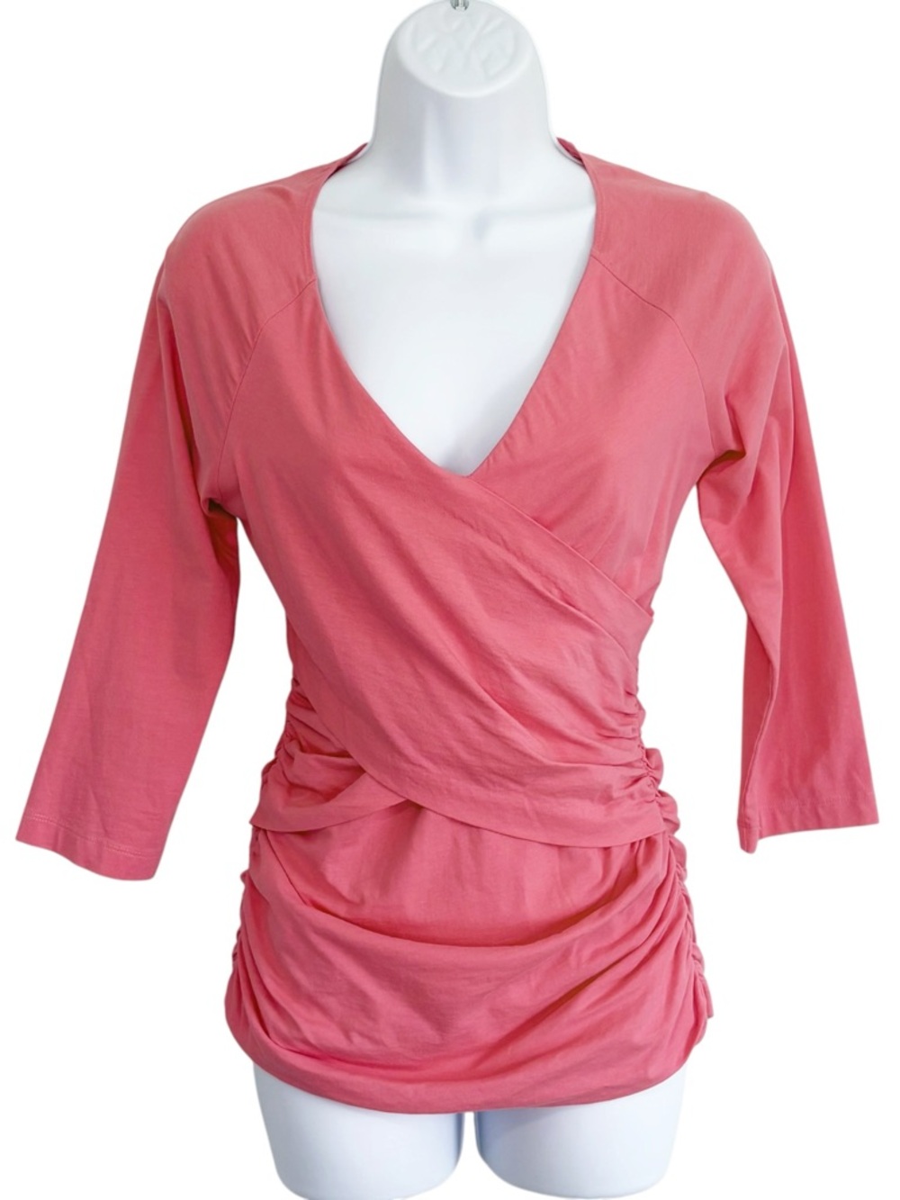 SUNDANCE Vanessa Coral Faux Wrap Crossover Runched Knit Top Small